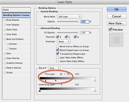 Adobe Photoshop blend if slider